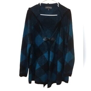 Black and Teal Plaid Women’s Hooded Sweater Sz 2X Almost Famous